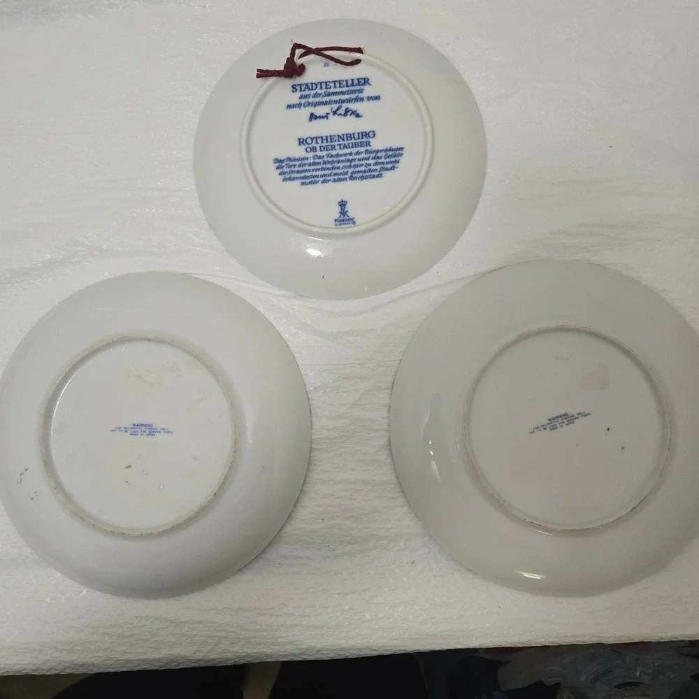 Vintage Blue White Collector Plates Kaiser Rothenburg Currier Ives Winter Set 3